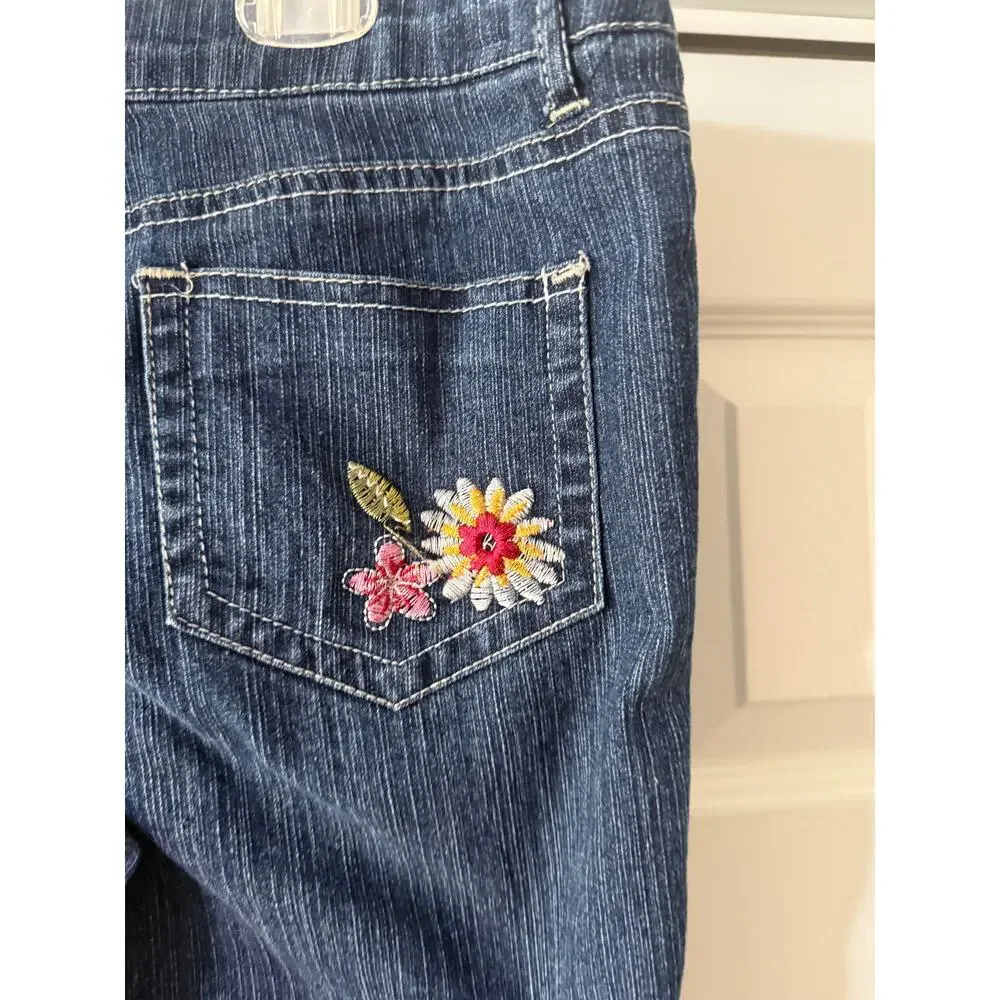 Pink Angel y2k Girls Size 16 Embroidered Flowered Jeans - Picture 5 of 8